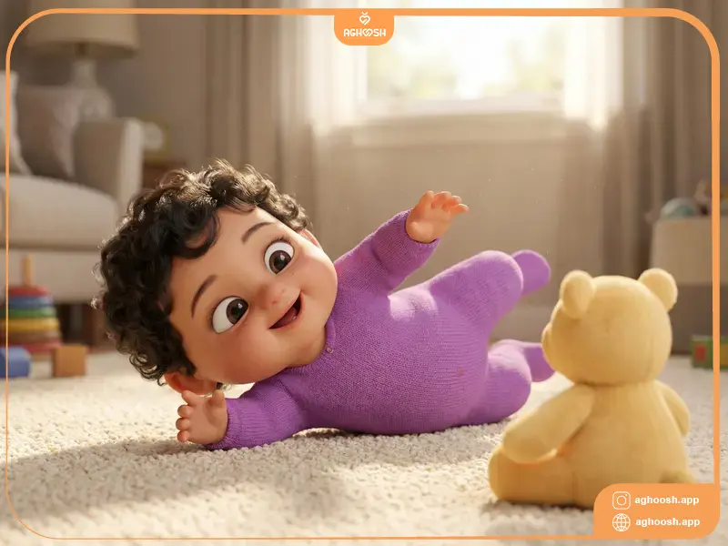 ۴ تا ۶ ماهگی رشد نوزاد: غلت زدن و دراز کردن دست